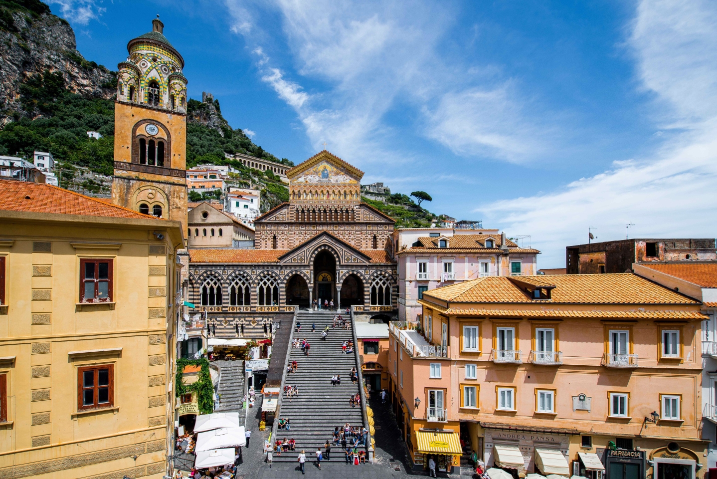 Amalfi cathedral facade in the historic square