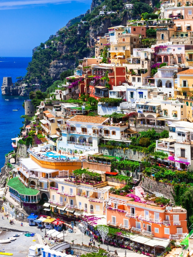 Positano and the coast seen from the sea