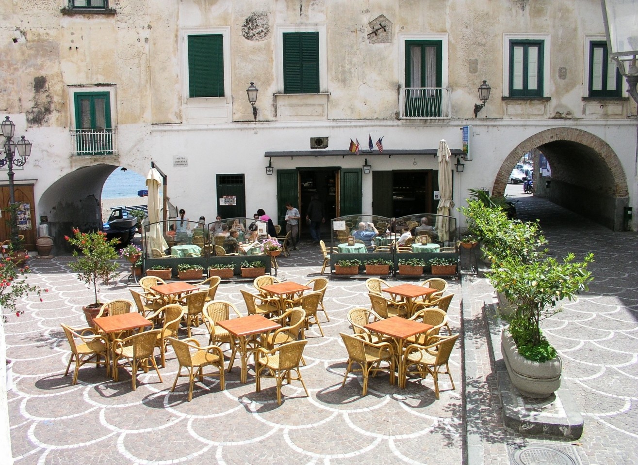 An alley in Atrani with arches and stairways on the Amalfi Coast