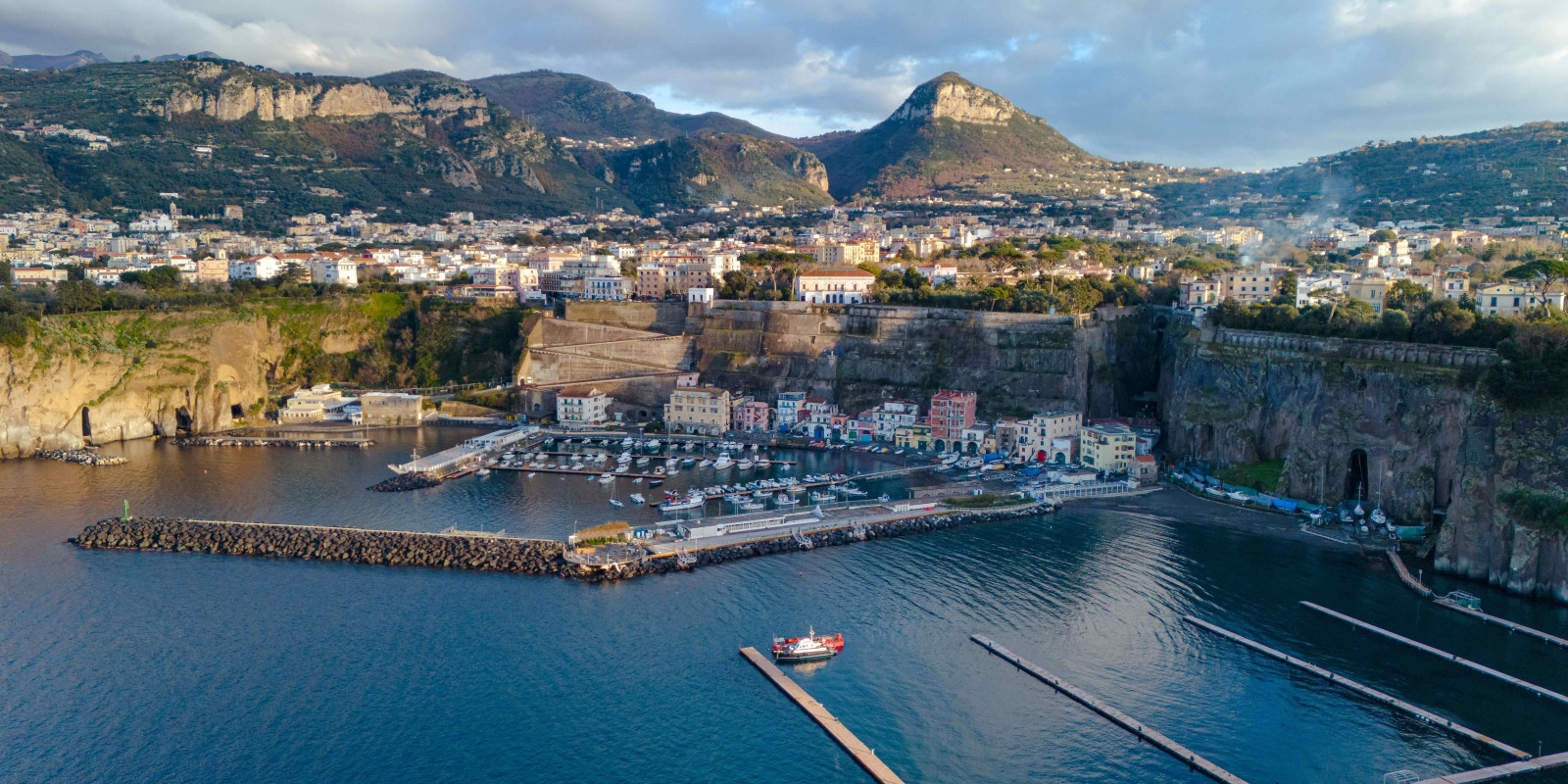 The small harbour of Marina di Cassano in Piano di Sorrento seen from the coast