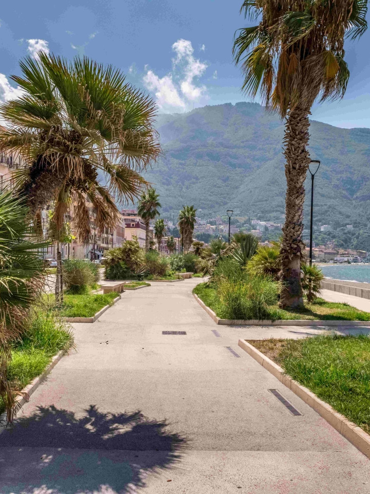 The seafront of Castellammare di Stabia with a panorama of Mount Vesuvius