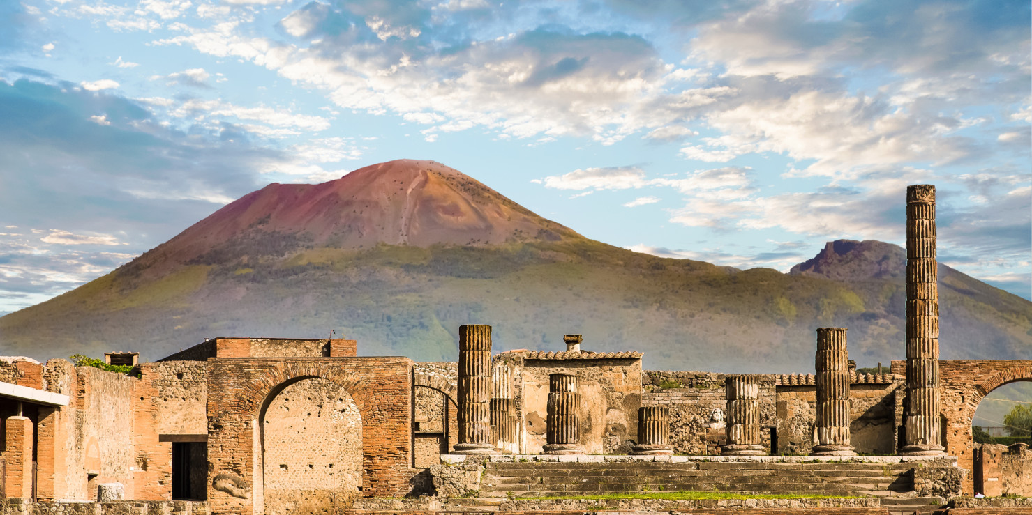 Pompeii ruins with Mount Vesuvius