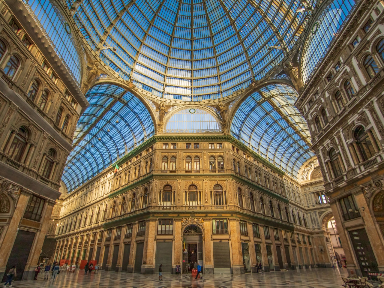 Interior of Galleria Umberto I in Naples with glass dome and monumental architecture