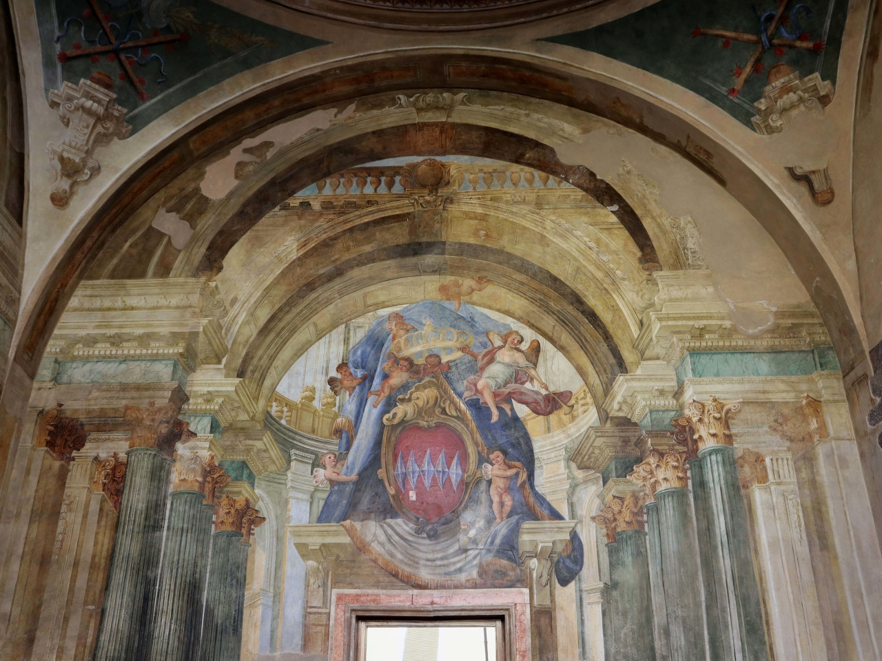 Historic fresco inside a church in Sorrento with baroque architectural details
