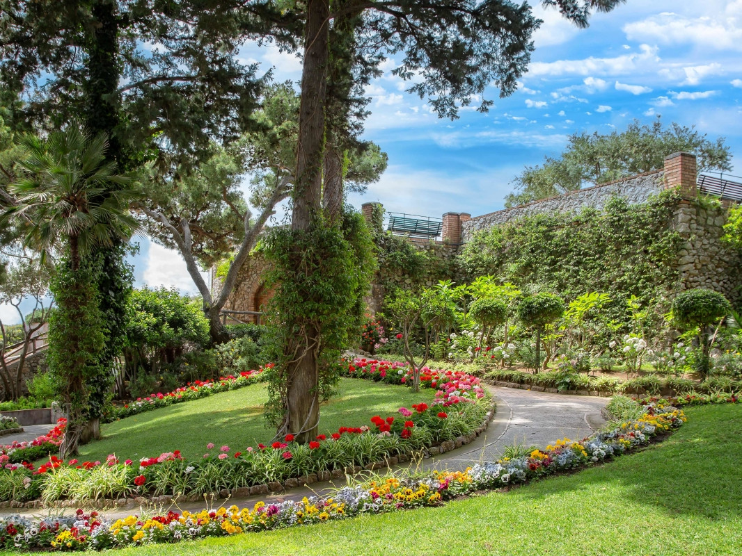 Gardens of Augustus in Capri with panoramic terrace overlooking the coastline