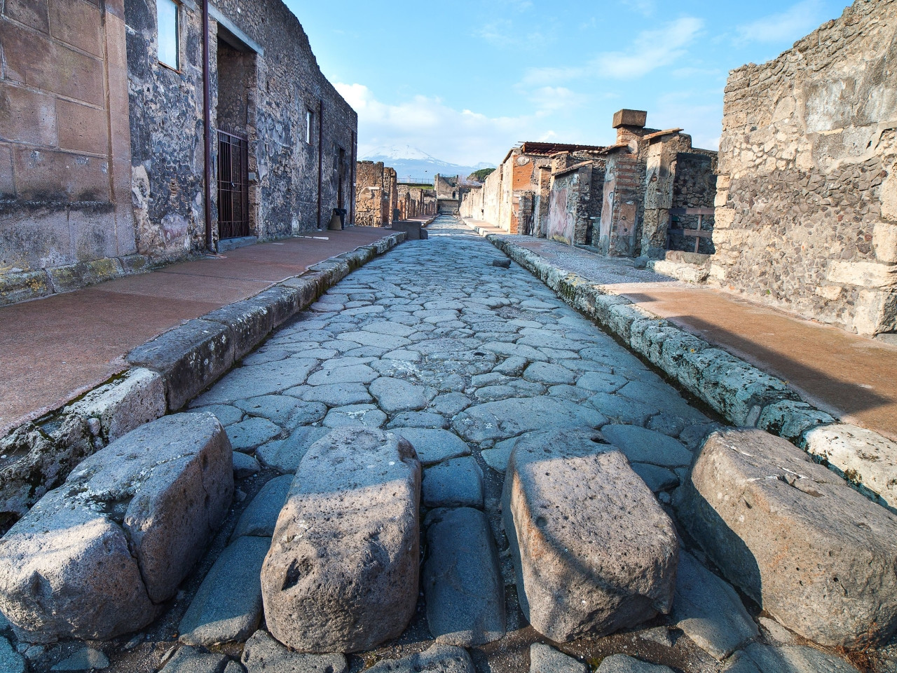 Ancient Roman stone street in Pompeii