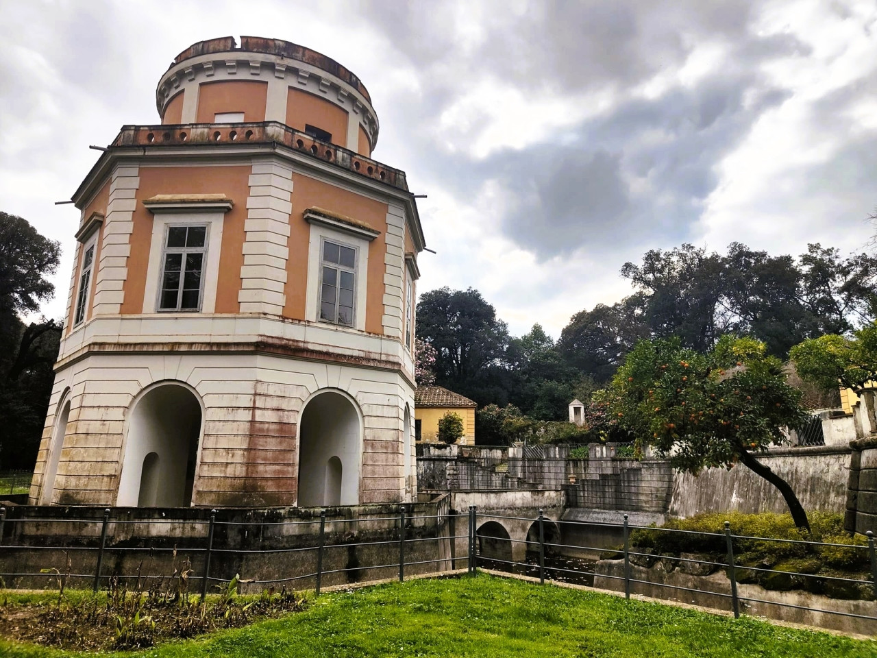 Pavilion in the gardens of the Royal Palace of Caserta surrounded by greenery