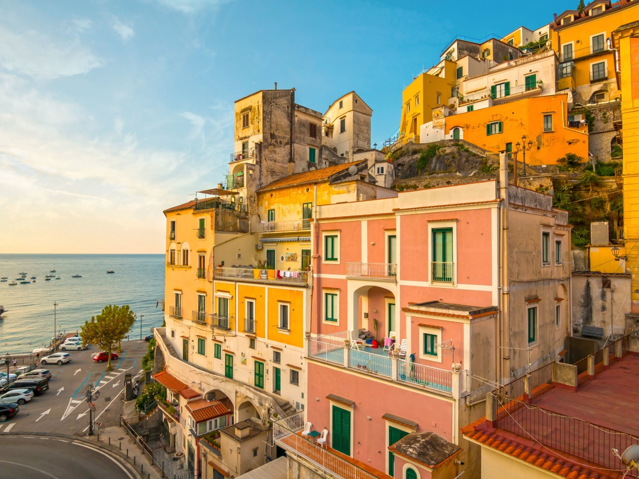 Colorful houses in Minori overlooking the sea along the Amalfi Coast