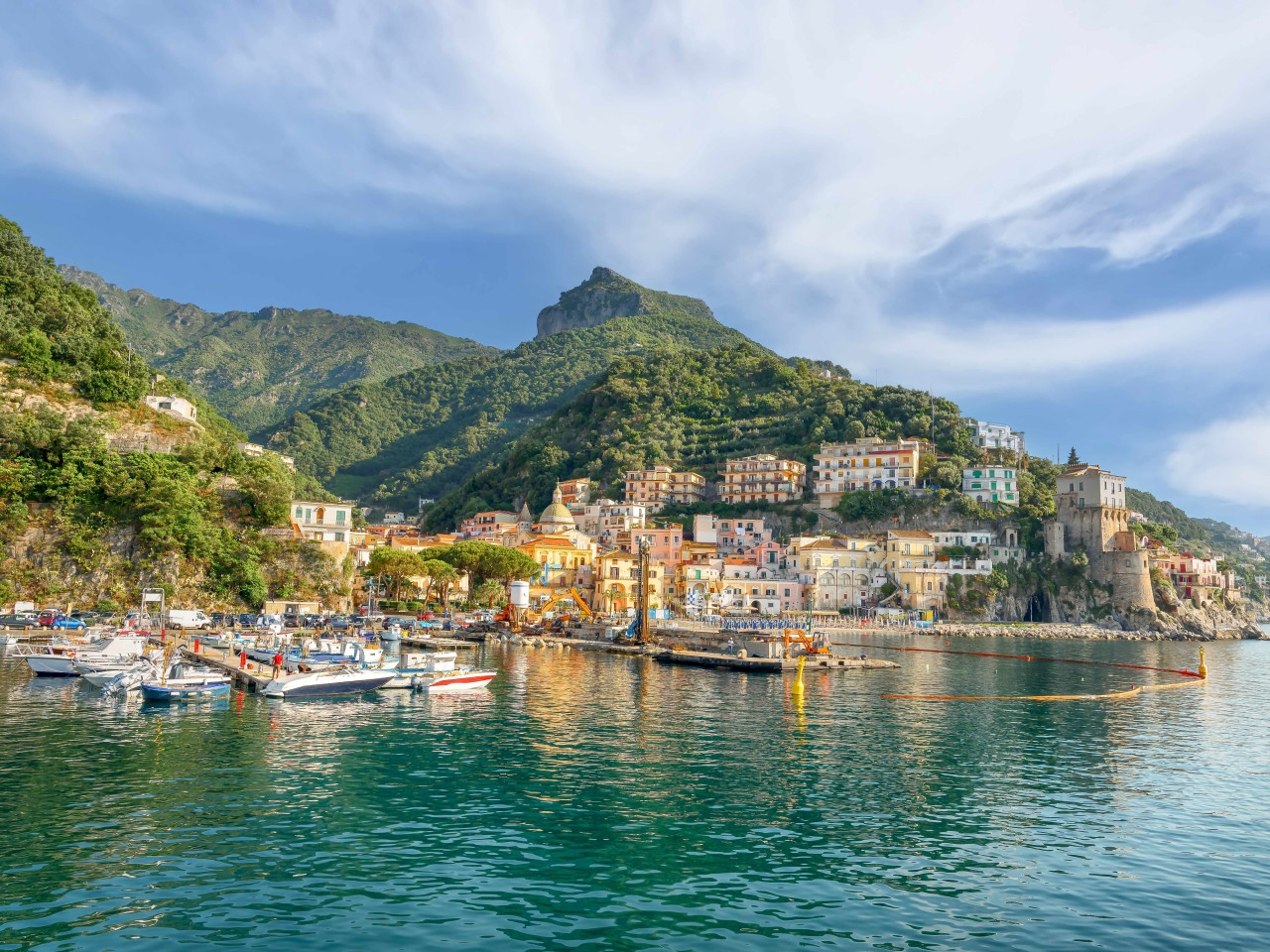 Panoramic sea view of Cetara fishing village on the Amalfi Coast