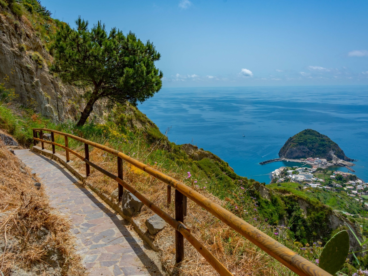 Scenic hiking trail with sea view on Ischia Island