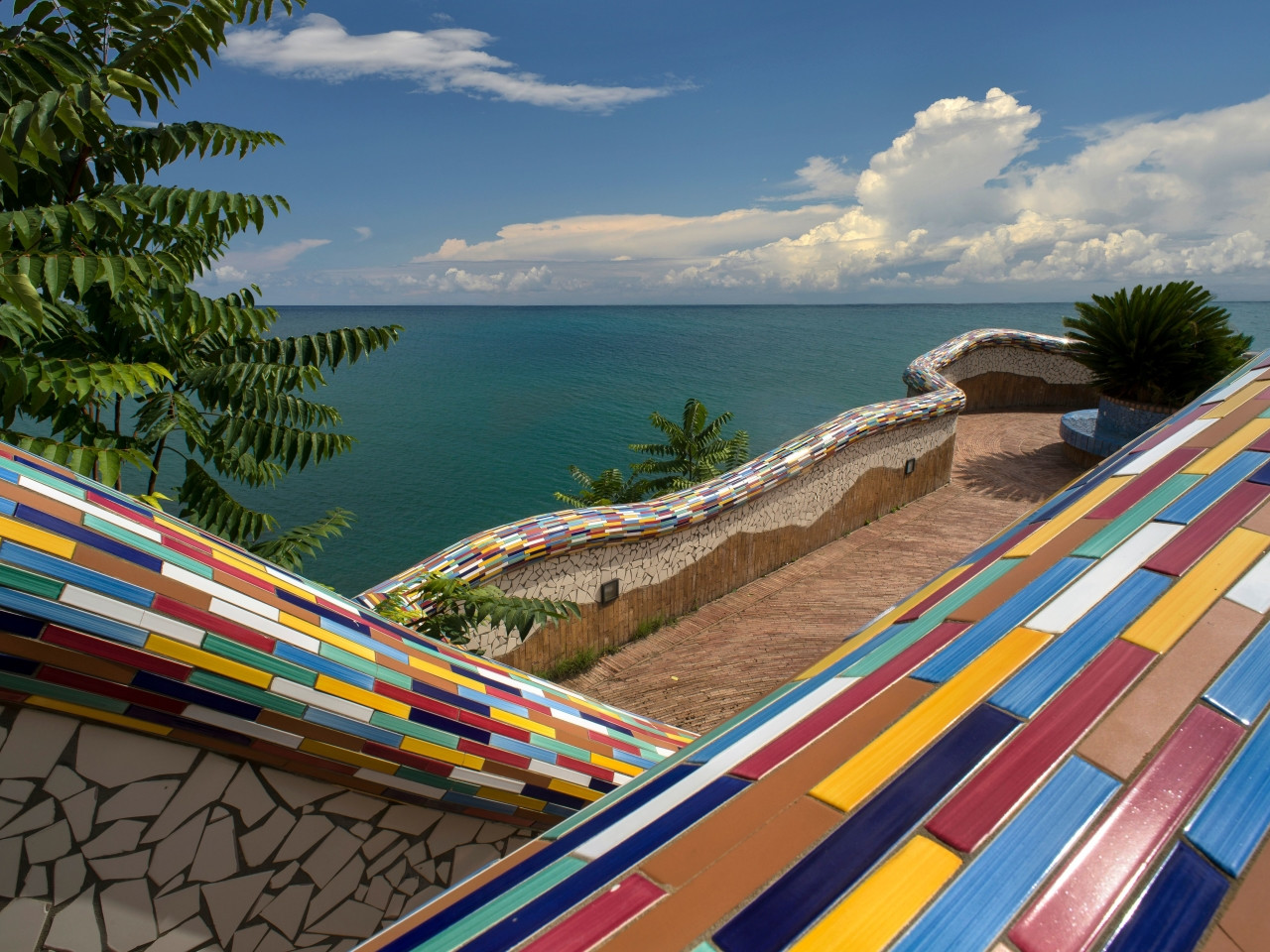 Scenic ceramic terrace in Vietri sul Mare overlooking the sea