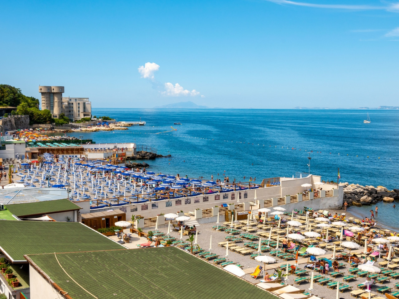 Beach clubs and the seaside panorama of Castellammare di Stabia