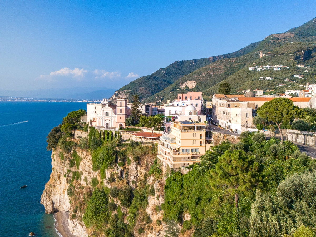 Aerial view of the Seiano coastline and the cliffs of Vico Equense
