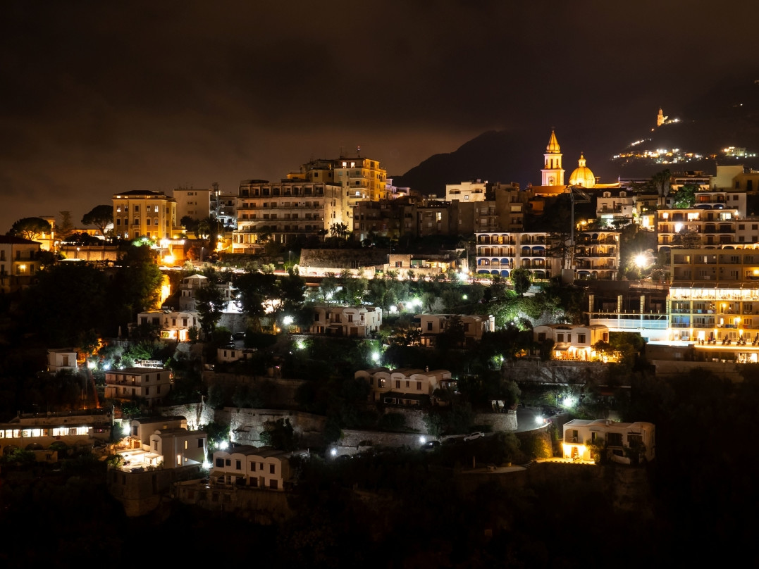 Night view of Seiano and Vico Equense along the Sorrento Coast