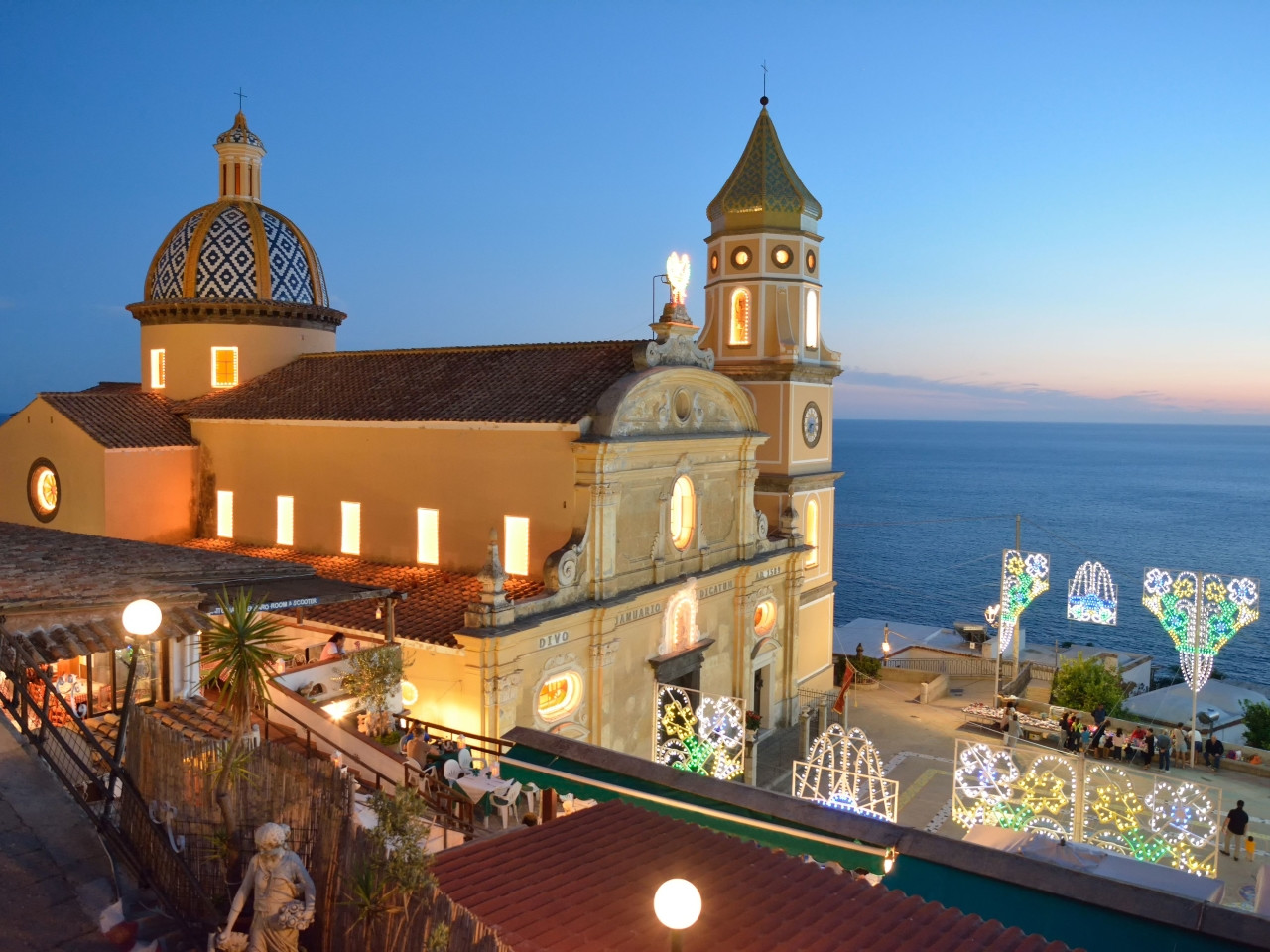 The Church of San Gennaro in Praiano lit by the setting sun