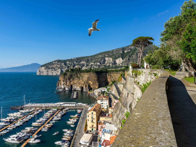 Boats moored in the small harbour of Marina di Cassano in Piano di Sorrento